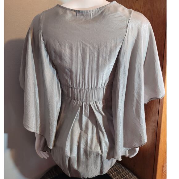 Quizz Fashion Gray Embroidered Layered Lagenlook Blouse Womens Small Boho Indie - Picture 6 of 8